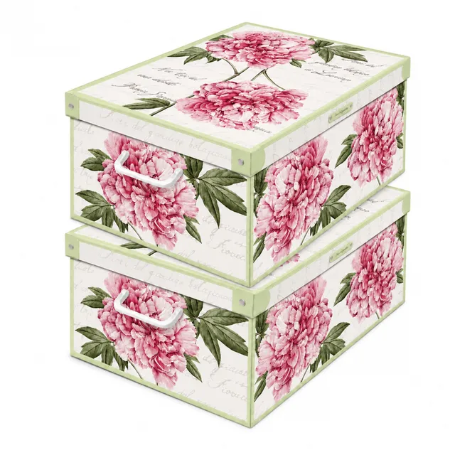 Lavatelli Scatole Armadio 2 pezzi 32x42x17,5 cm peonie coperchio