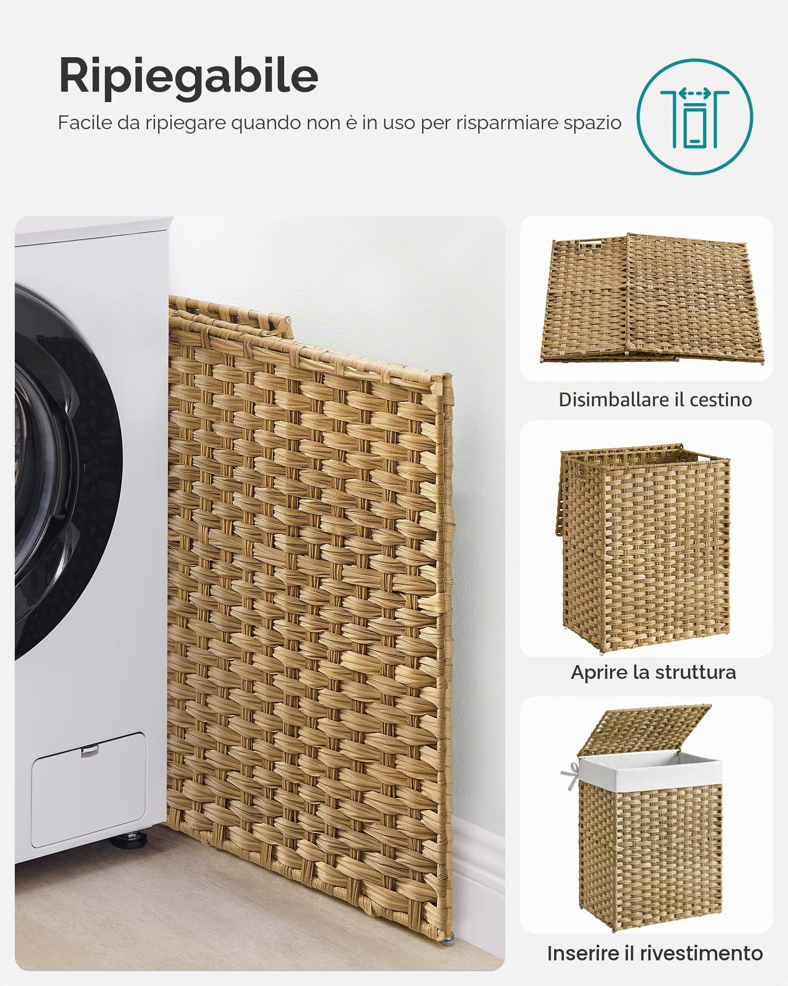 Songmics LCB51NL Cesto Portabiancheria 90L Naturale