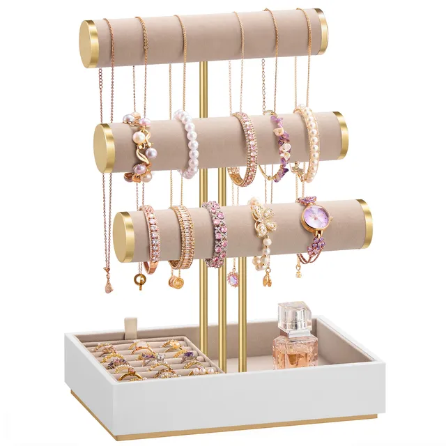 Songmics JJS027A01 espositore gioielli marrone cammello 3 aste