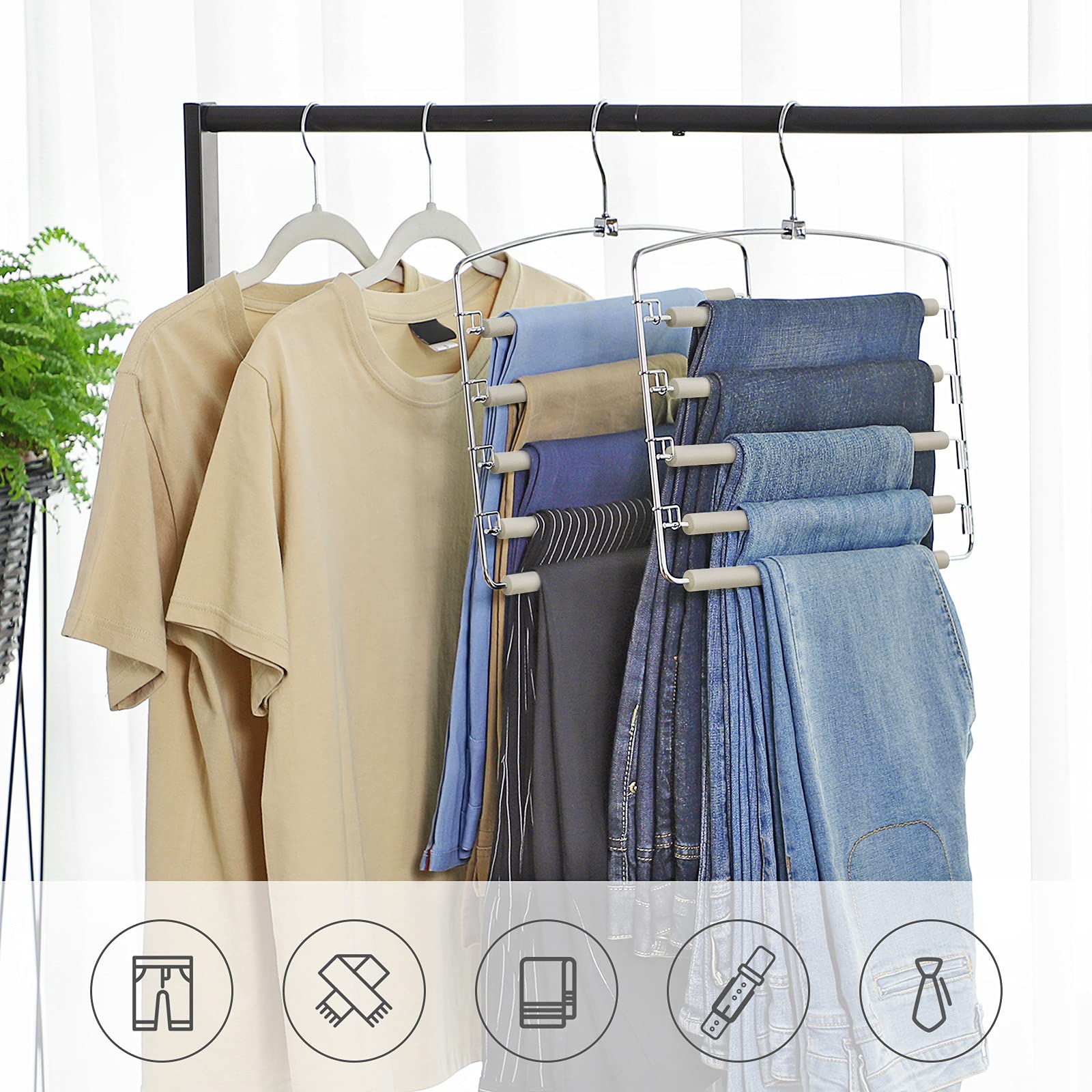 Songmics Patiya CRI041GY grucce pantaloni set 3 grigio antiscivolo