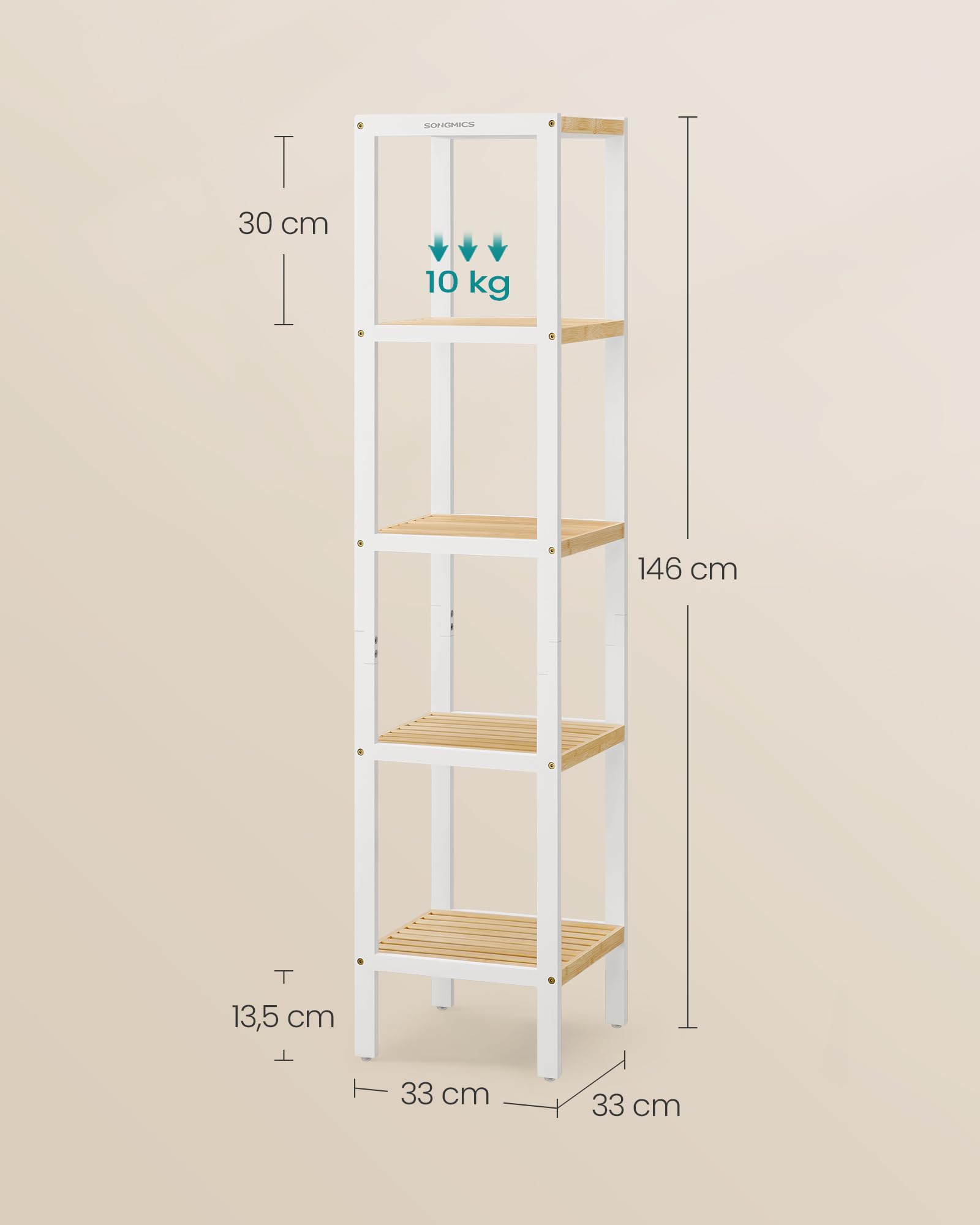Songmics BCB055N01 scaffale bambù 5 ripiani 33x33x146 cm