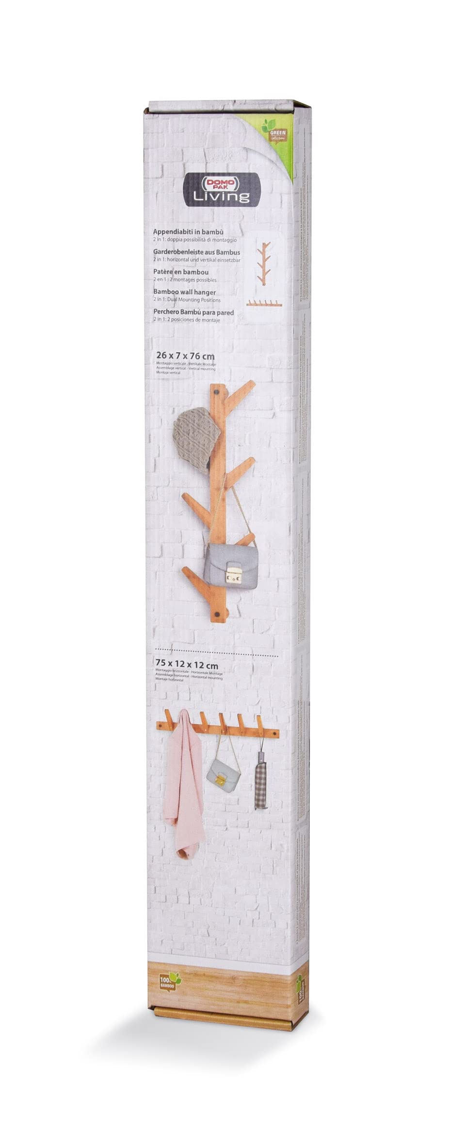 DOMO PAK LIVING Appendiabiti Bamboo 6 Ganci 2 Montaggi