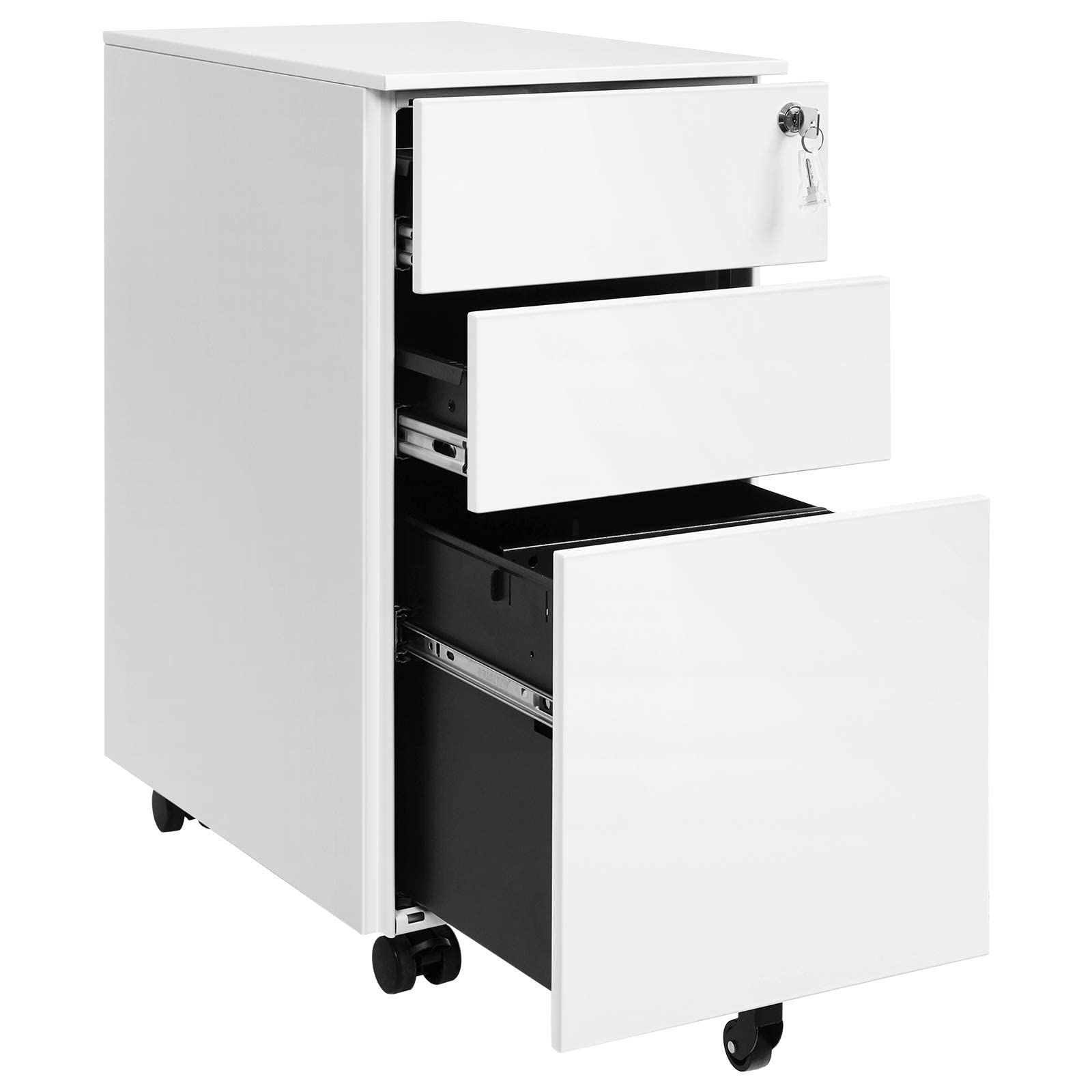 Songmics OFC031W01 schedario ufficio bianco 3 cassetti ruote