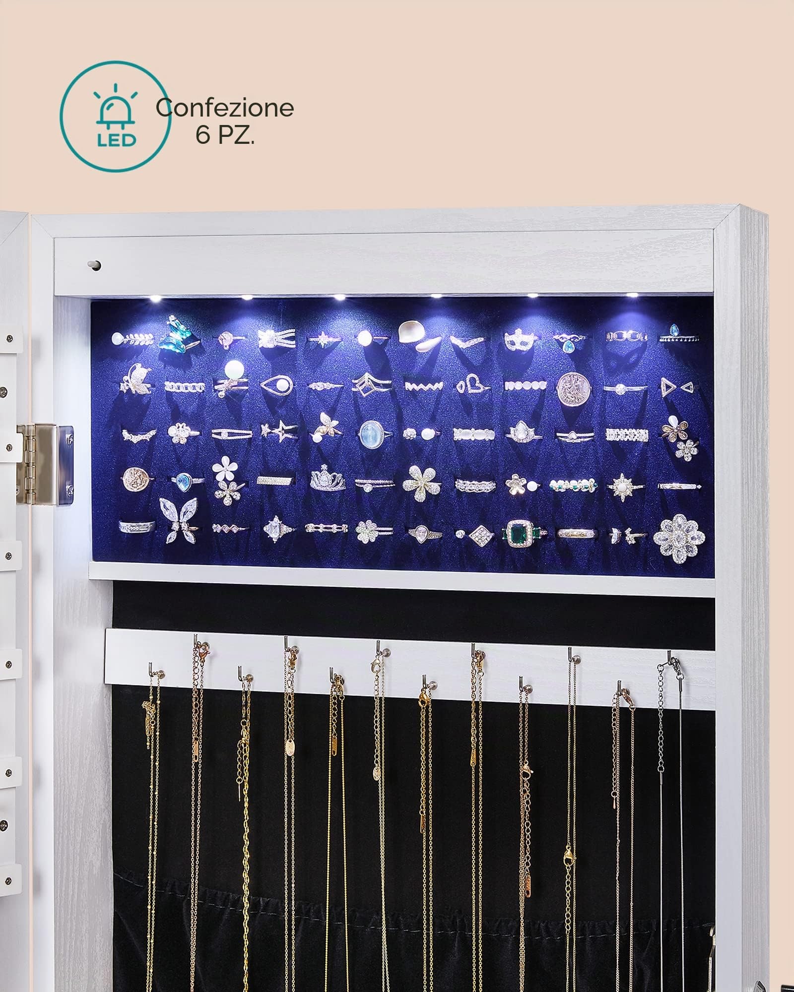 Songmics JJC99WT Armadio Gioielli Specchio LED Bianco