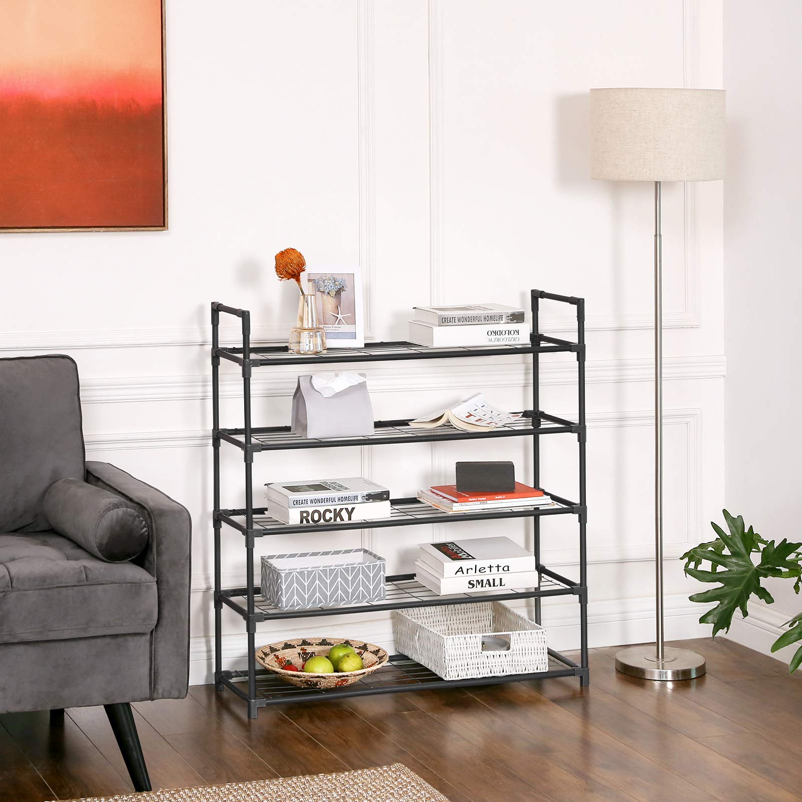 Songmics LSM05BK Scarpiera 5 Ripiani Nero 91,5 cm 25 Paia