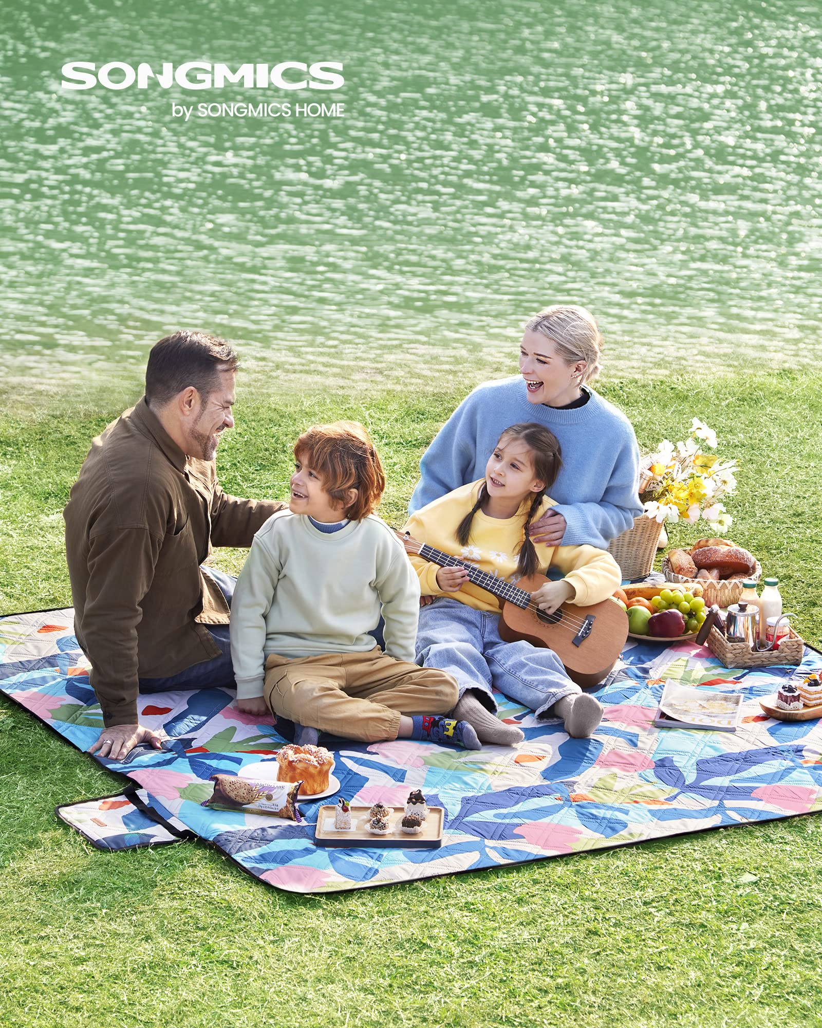 Songmics GCM087Q03 Coperta Picnic 200x200 Felci Impermeabile