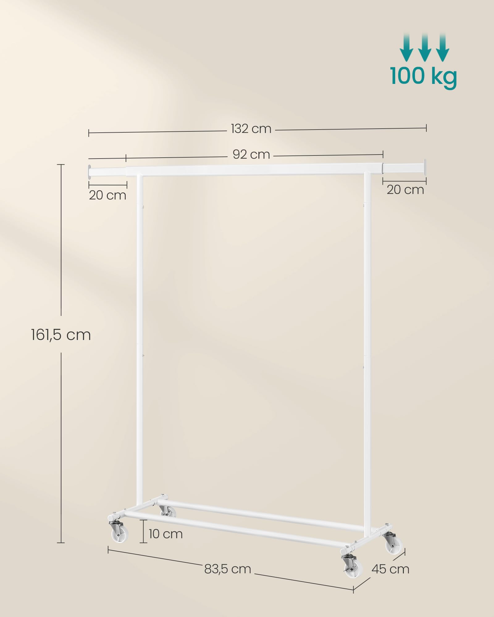 Songmics HSR013W01 stand appendiabiti bianco con ruote 100 kg
