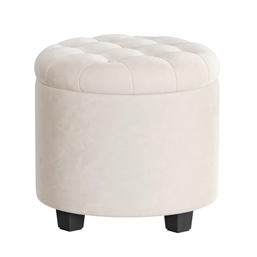 Songmics LOM012W01 pouf contenitore bianco crema 45 cm velluto
