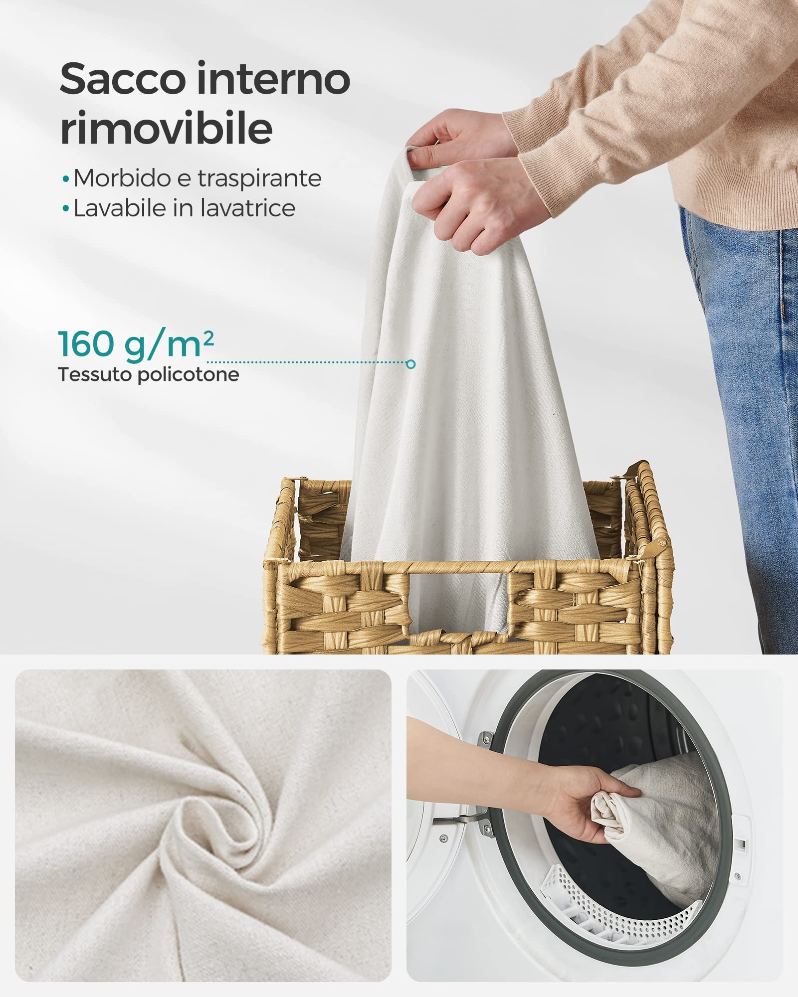 Songmics LCB51NL Cesto Portabiancheria 90L Naturale