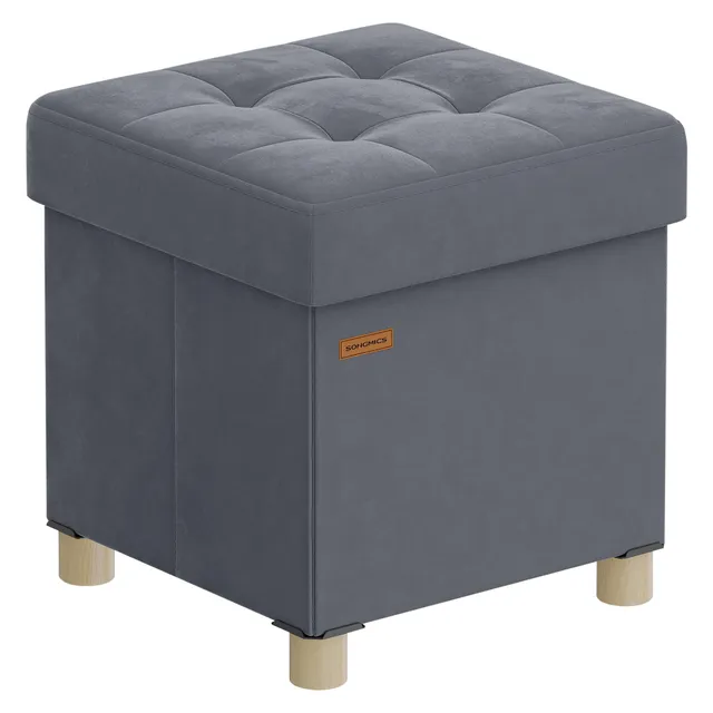Songmics LSF0516G01 Pouf Contenitore 37 L Grigio Ardesia in Velluto