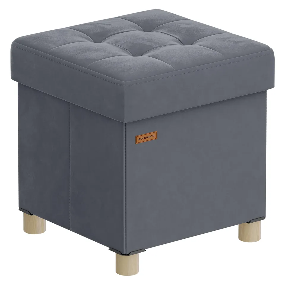 Songmics LSF0516G01 Pouf Contenitore 37 L Grigio Ardesia in Velluto