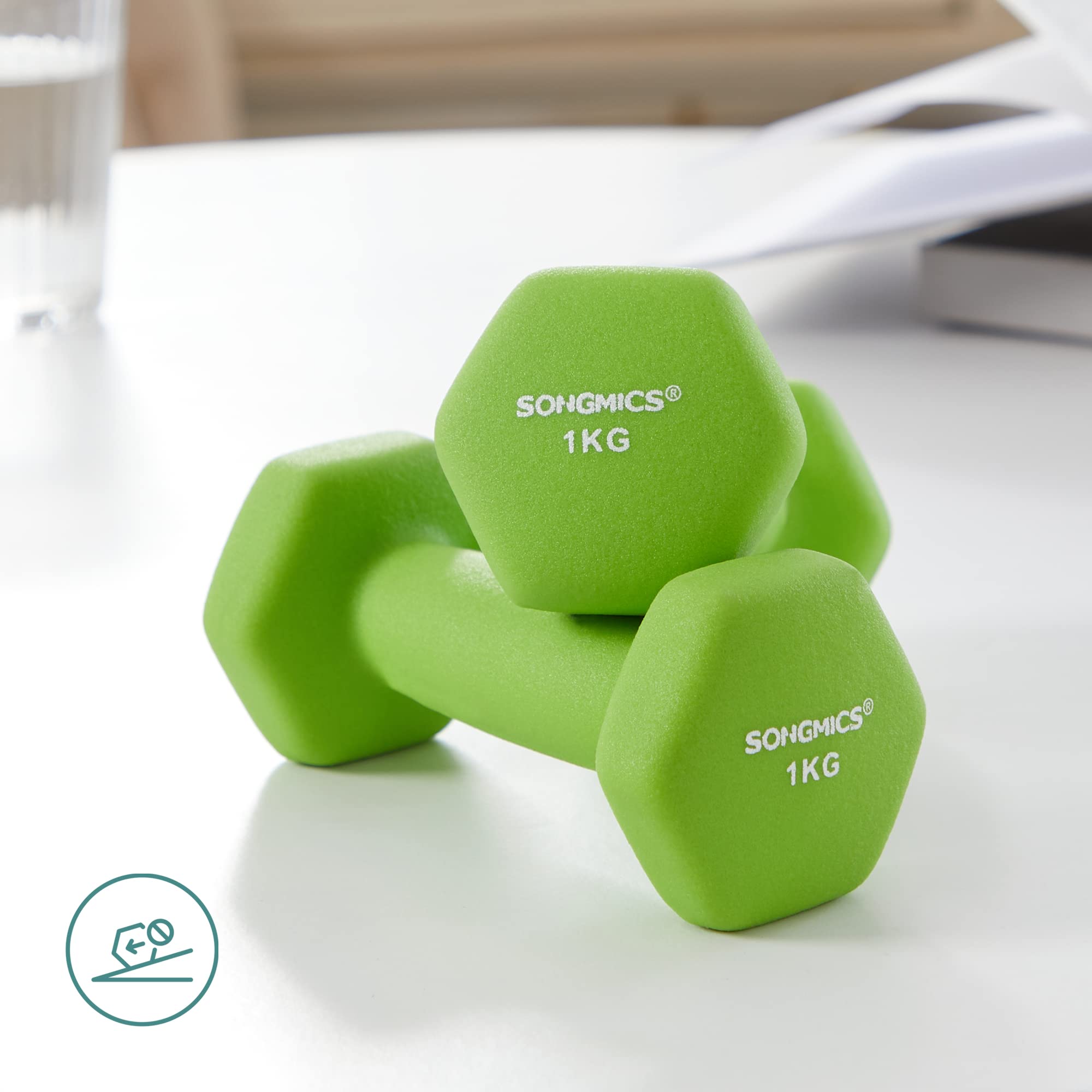Songmics Set Manubri Esagonali 6 Pezzi Verde Grigio Antiscivolo