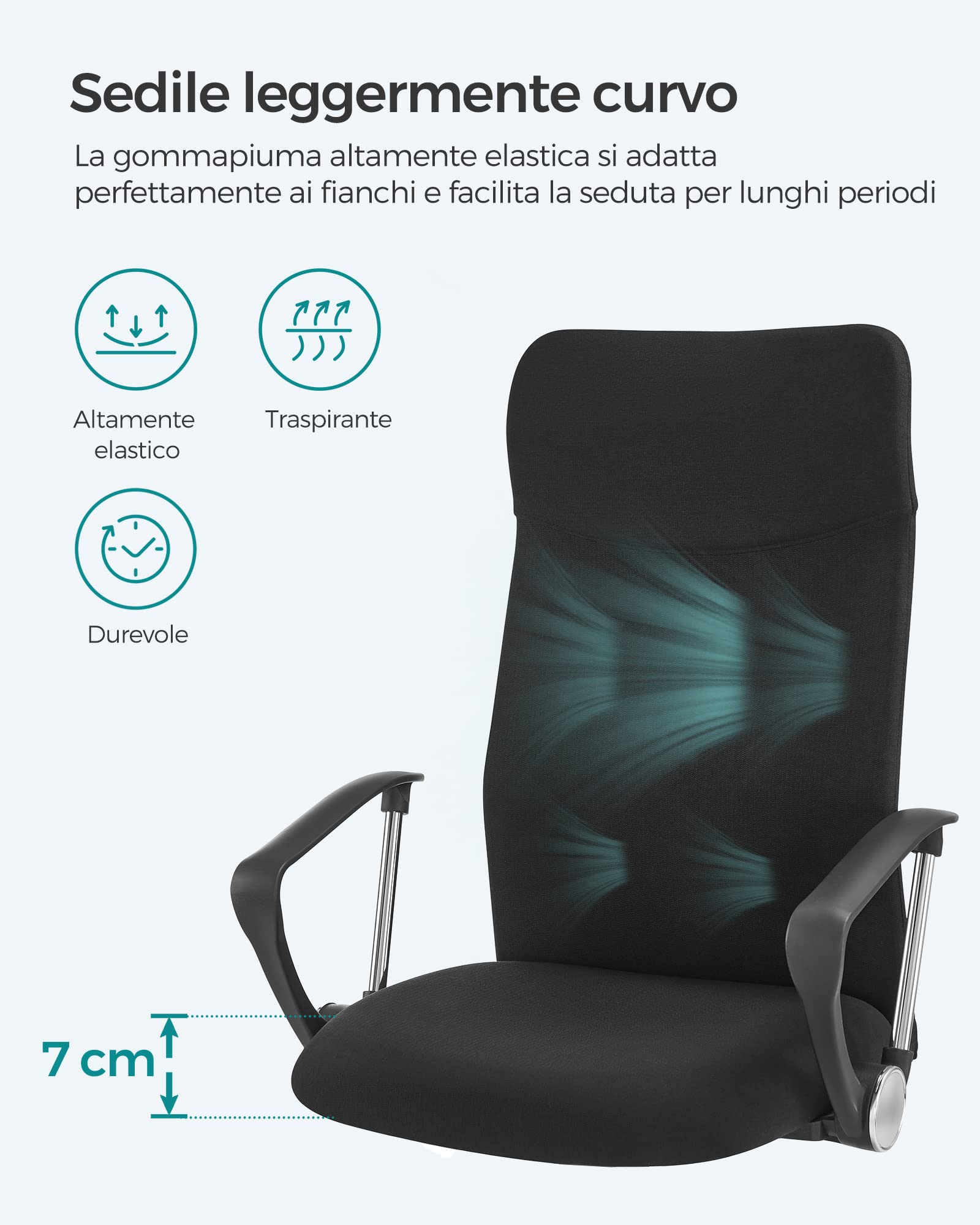 Songmics sedia da ufficio ergonomica nera 120 kg traspirante