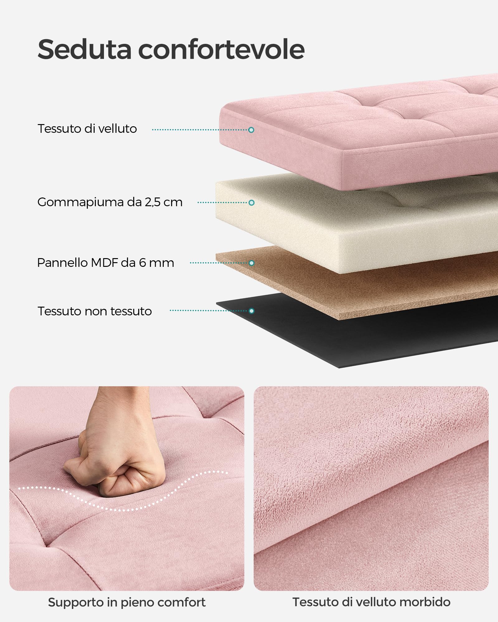 Songmics LSF200R01 pouf contenitore rosa pastello 31x41 cm