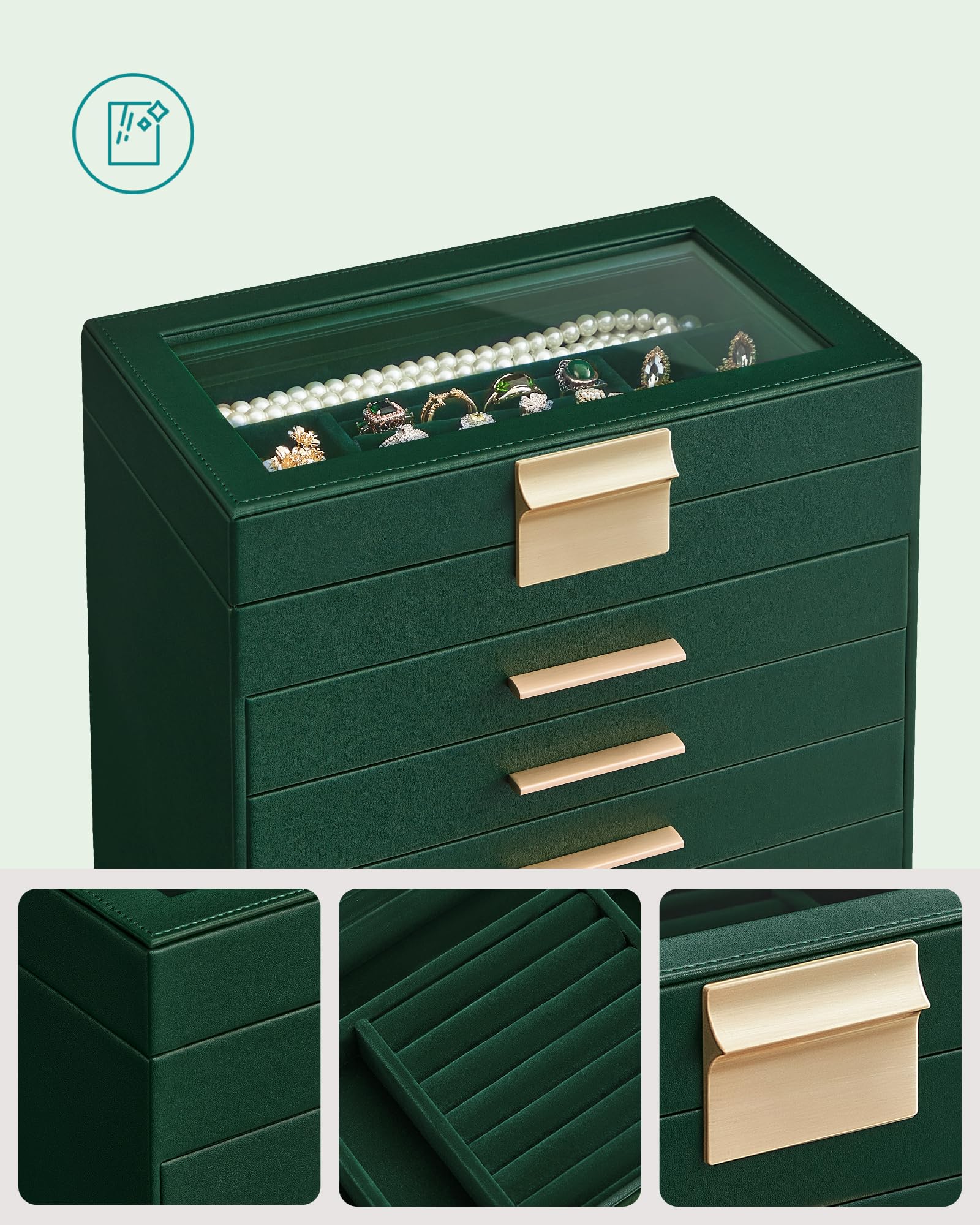 Songmics JBC171C01 portagioie 6 livelli verde con vetro