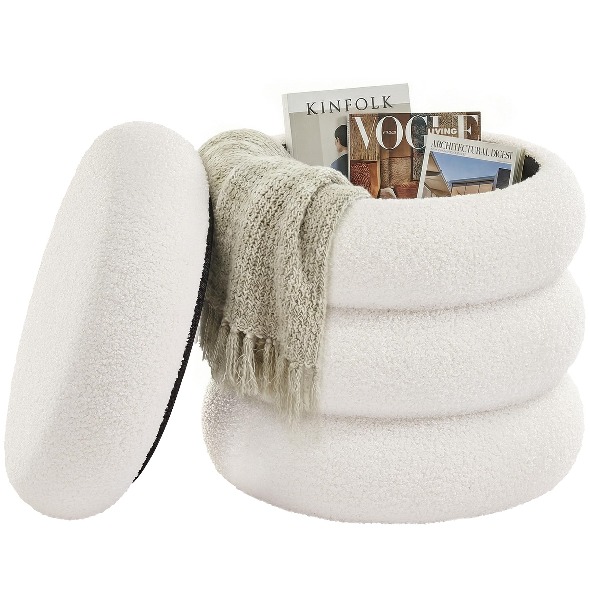 Songmics LOM018LH01 Pouf Contenitore Velluto Bianco Crema 43 cm