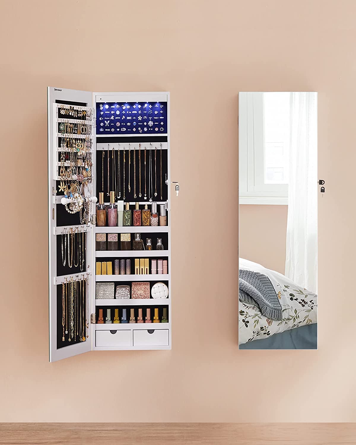 Songmics JJC99WT Armadio Gioielli Specchio LED Bianco