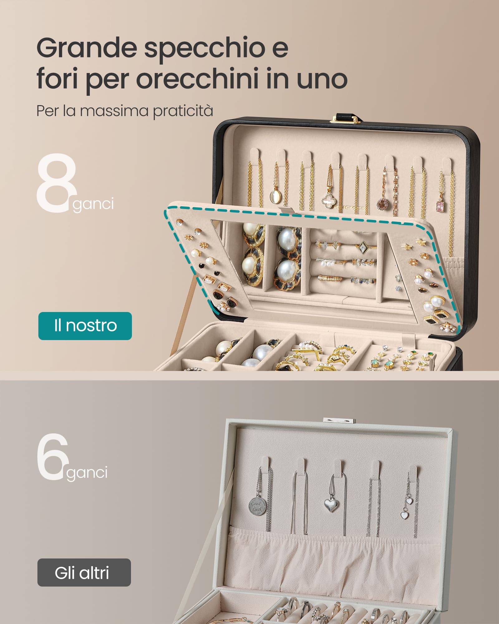 Songmics Gisella JBC200B01 Portagioie Nero con Specchio