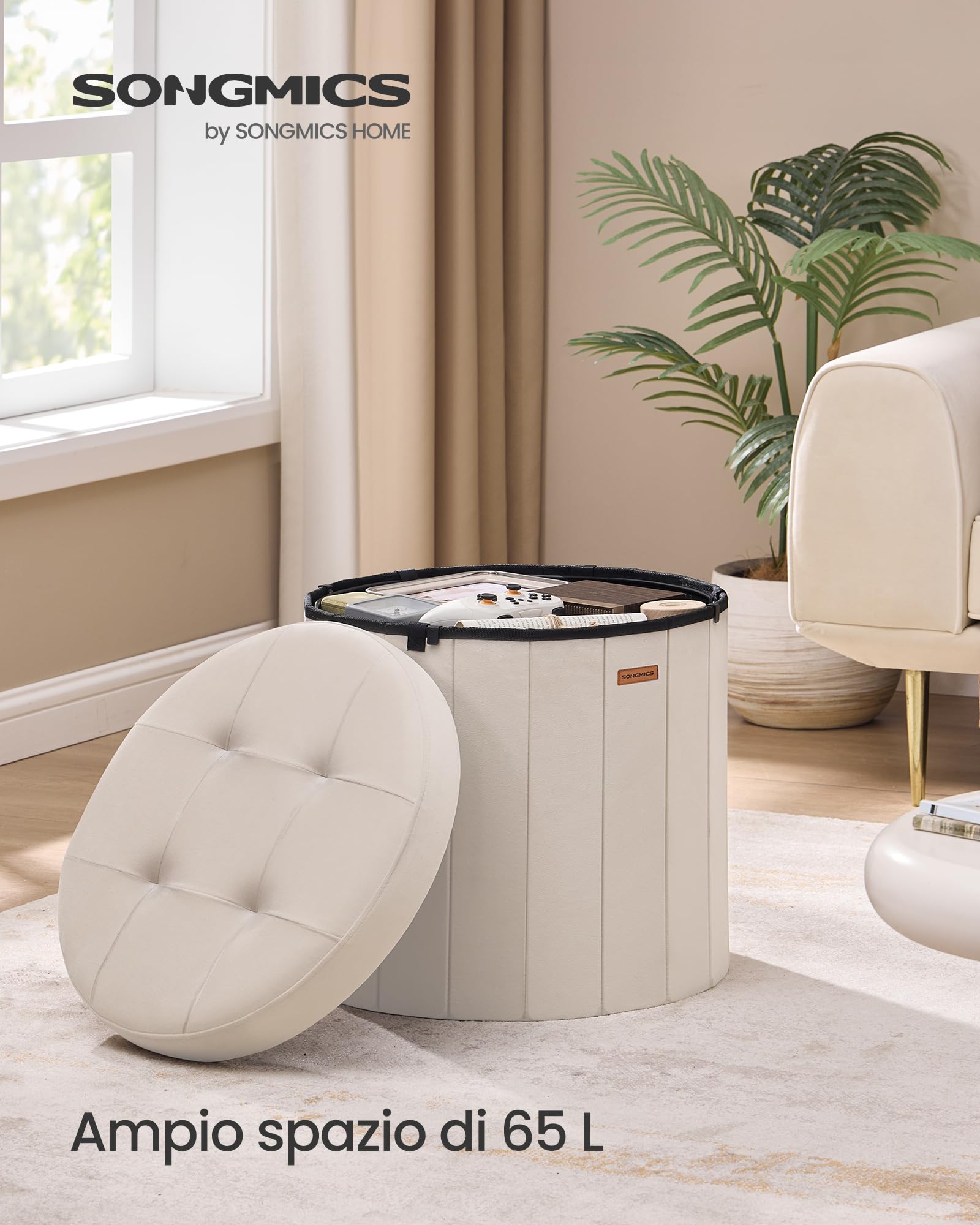 SONGMICS MAZIE LSF608L01 Pouf Contenitore Beige Cappuccino velluto