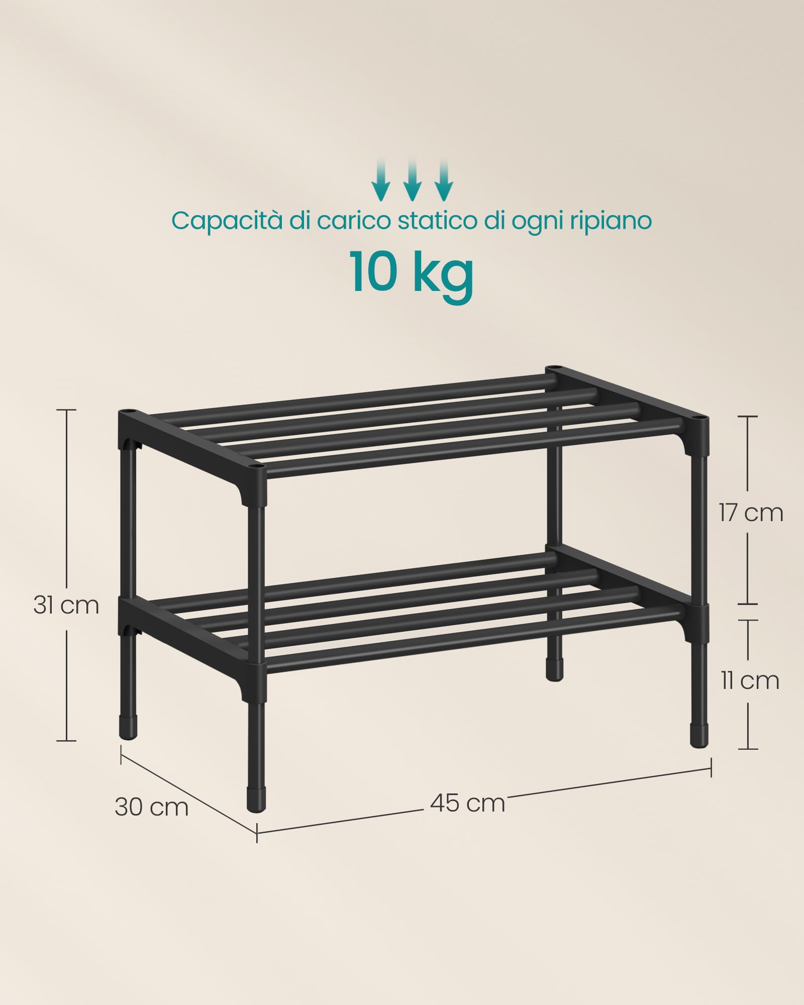 Songmics LSA112BH01 Scarpiera 2 Ripiani Nero 30x45x31 cm