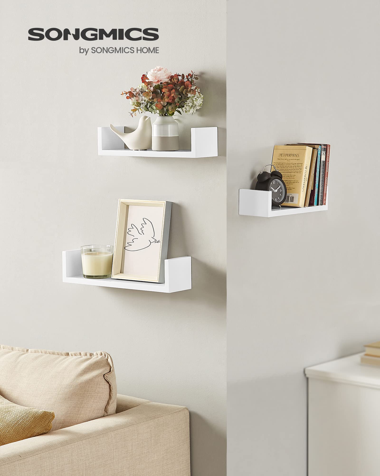 Songmics LWS40WT mensole muro bianco lucido set 3 pezzi