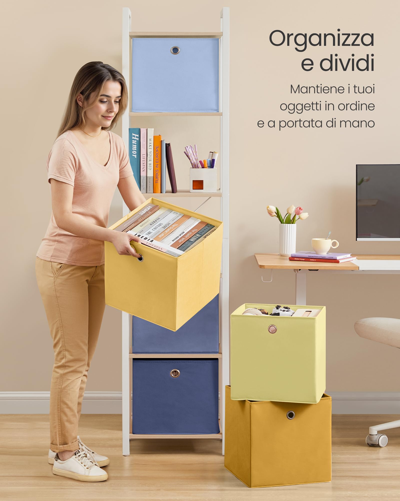 Songmics RFB233XA09 Scatole Tessuto 6 Pezzi 33 cm Colorate