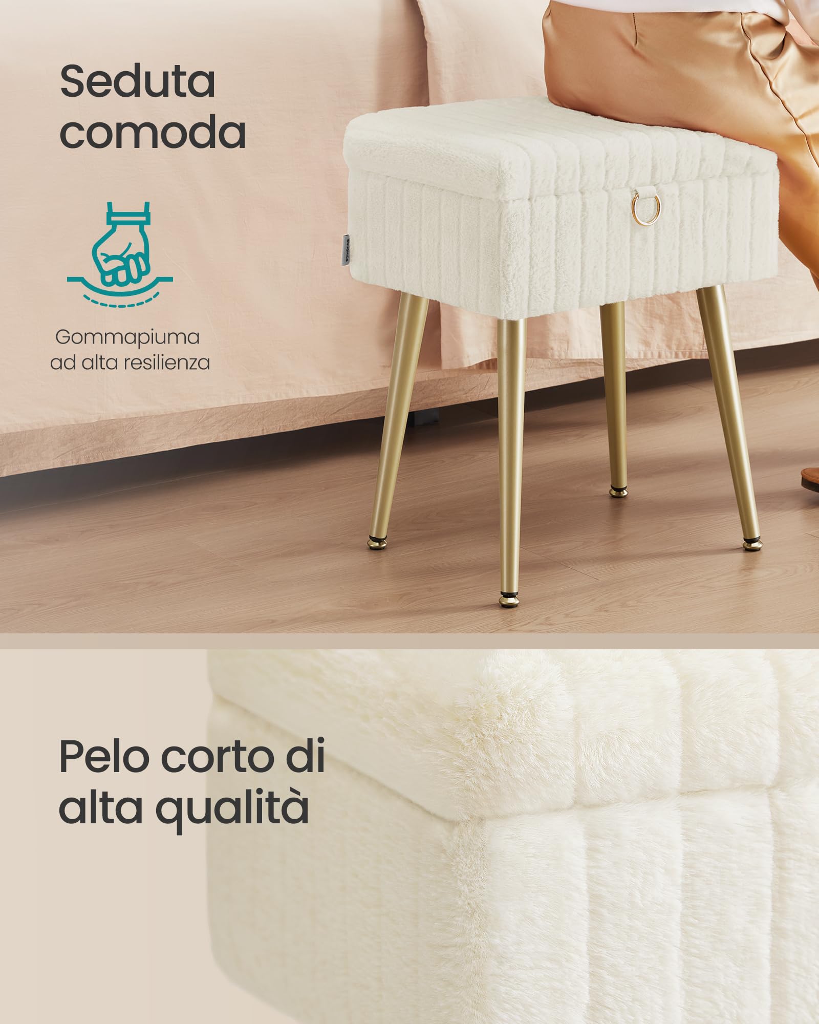 Songmics LOM505WZ02 pouf contenitore bianco crema imbottito