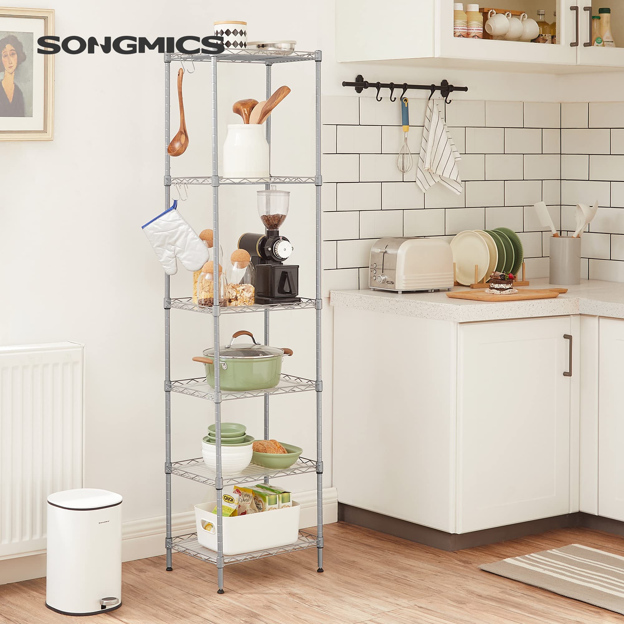 Songmics LGR116E01 scaffale metallo argento 6 ripiani 40x30