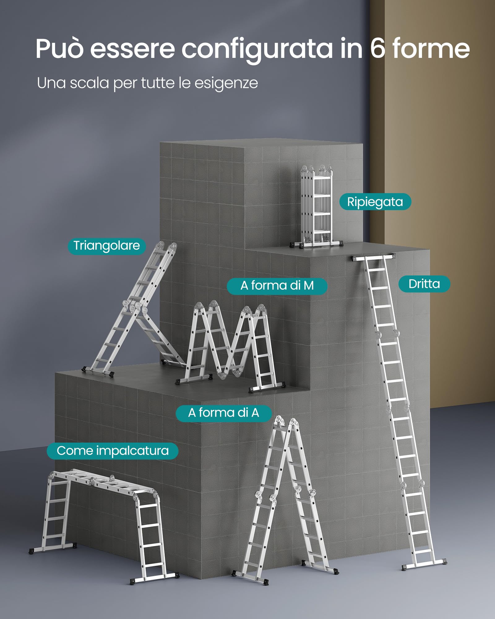 Songmics GLT046E01 scala multifunzione alluminio 4x4 argento