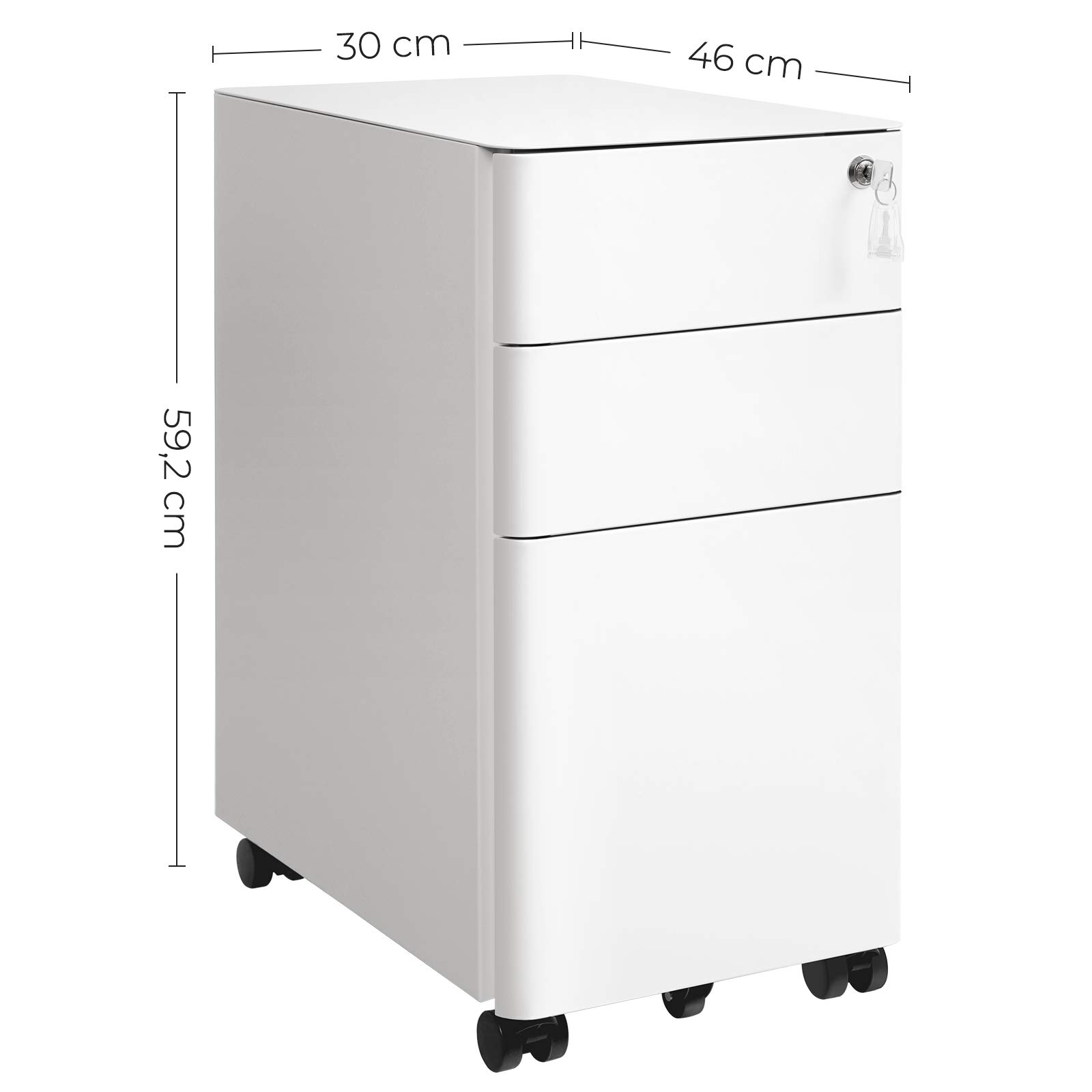 Songmics OFC030W01 Cassettiera Ufficio Bianca 30x46x59,2 cm