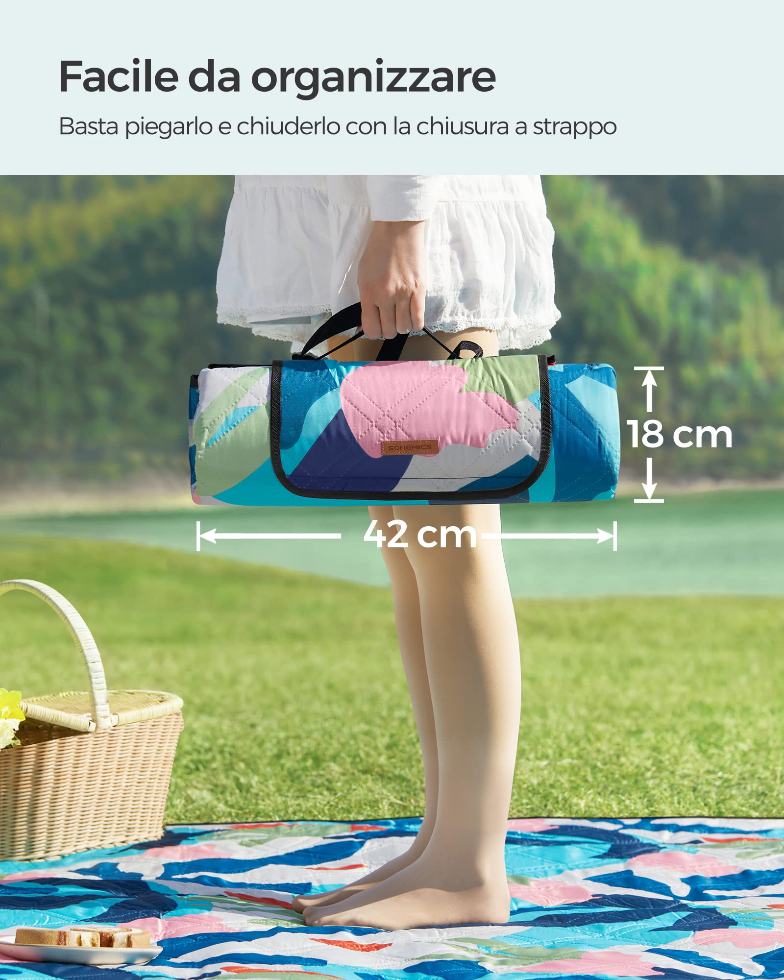 Songmics GCM087Q03 Coperta Picnic 200x200 Felci Impermeabile