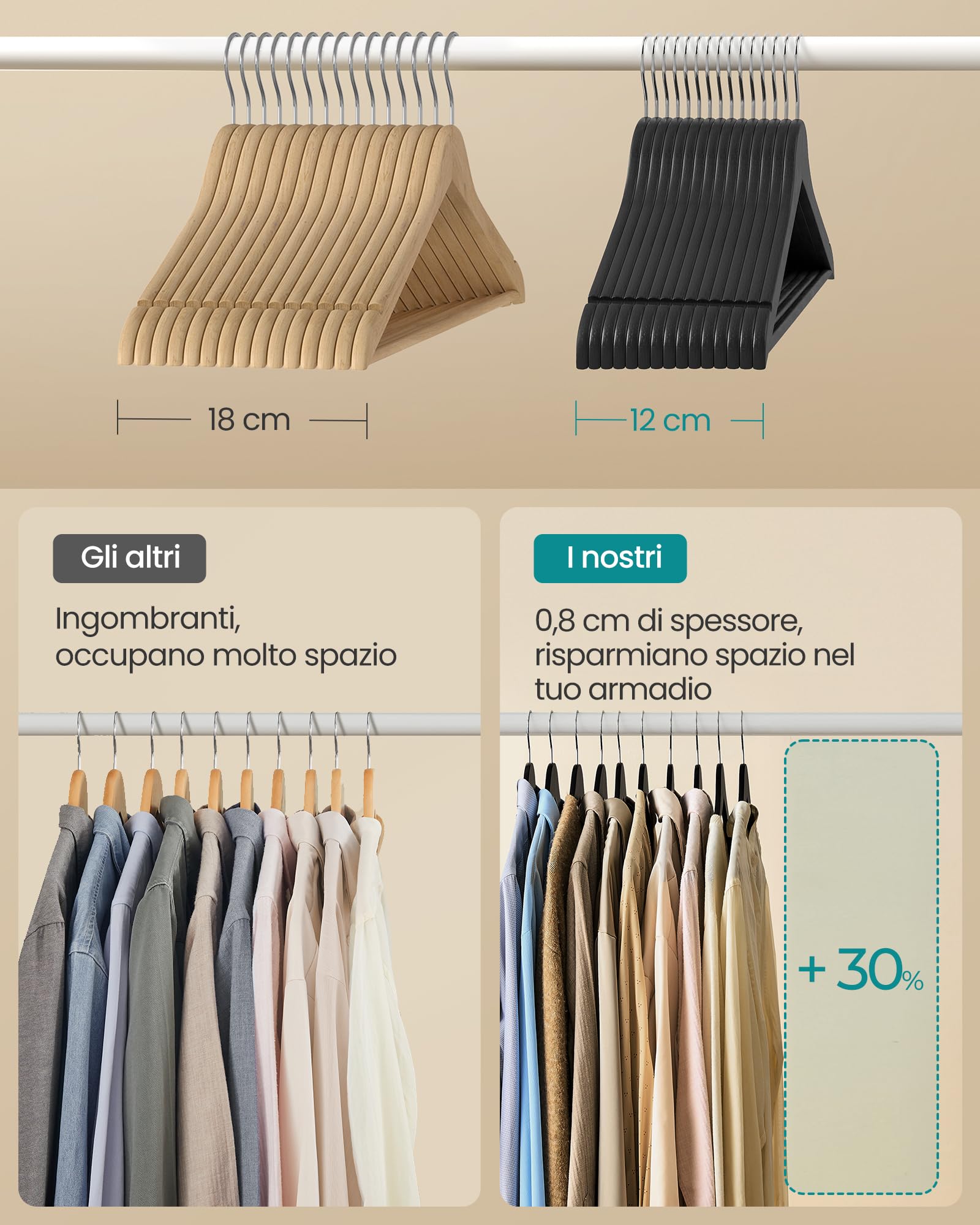 Songmics CRW030B01 grucce legno nere 30 pezzi salvaspazio