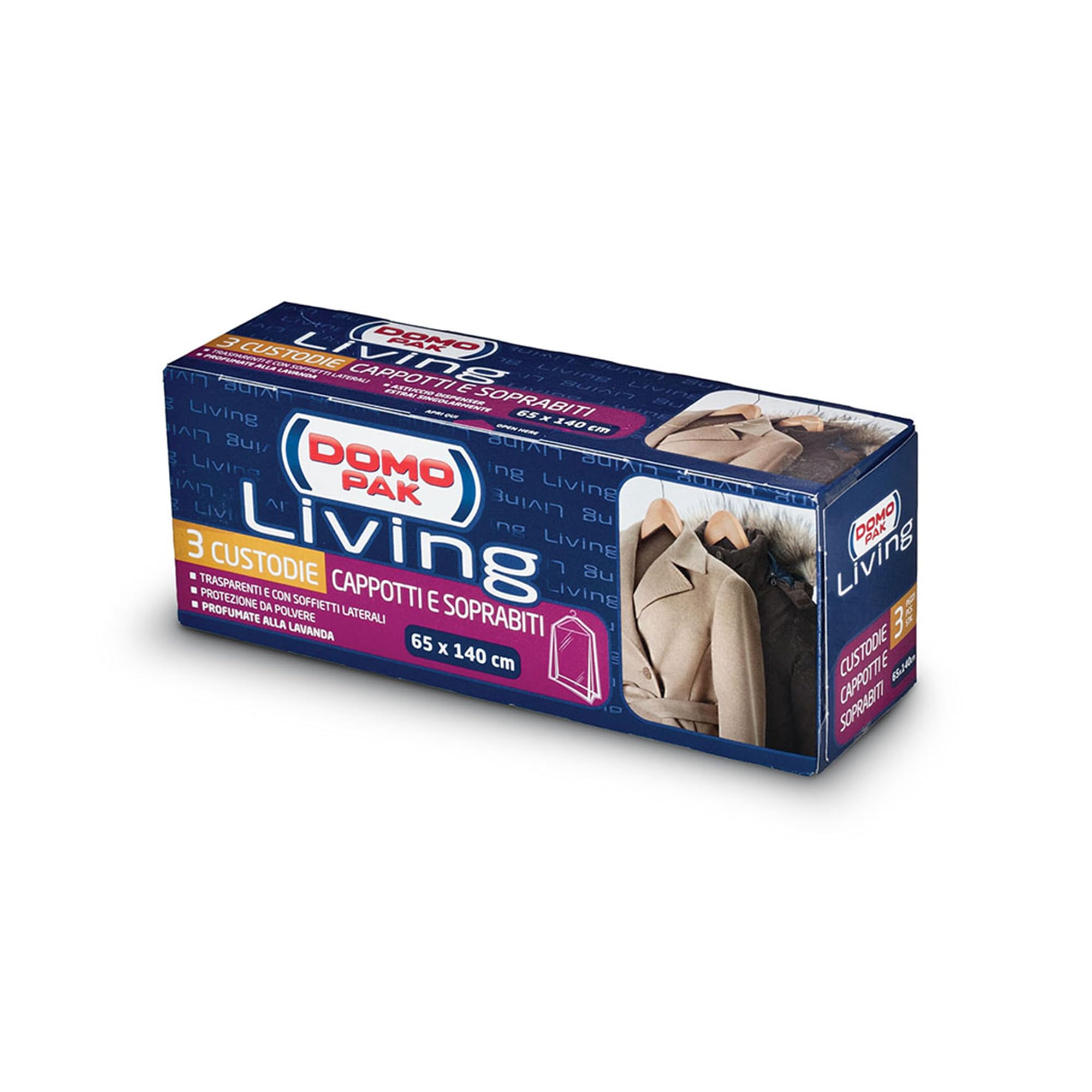 Domo Pak copriabiti antipolvere 65x140 3 pezzi lavanda