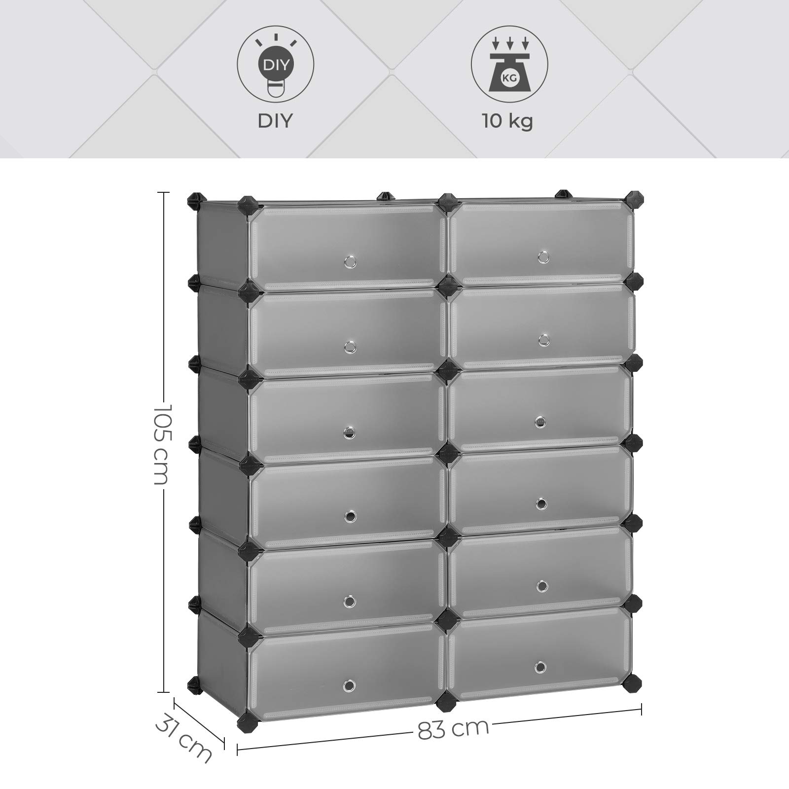 Songmics LPC026G01 scarpiera modulare 12 scomparti grigio metallo