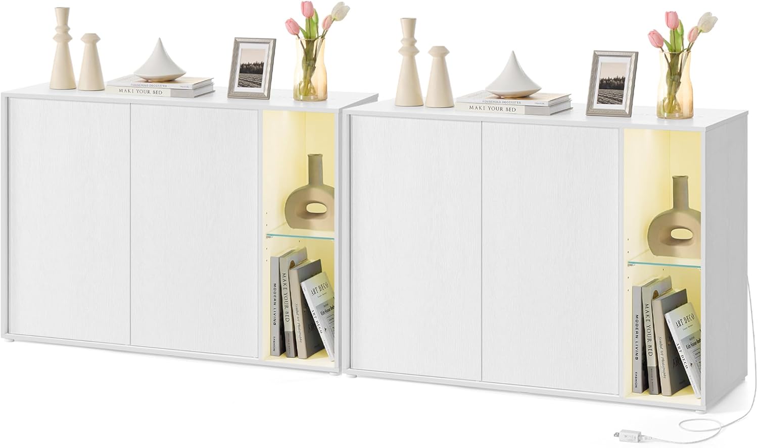 Songmics Madia Contenitore Set 2 Pezzi Bianca con Luce
