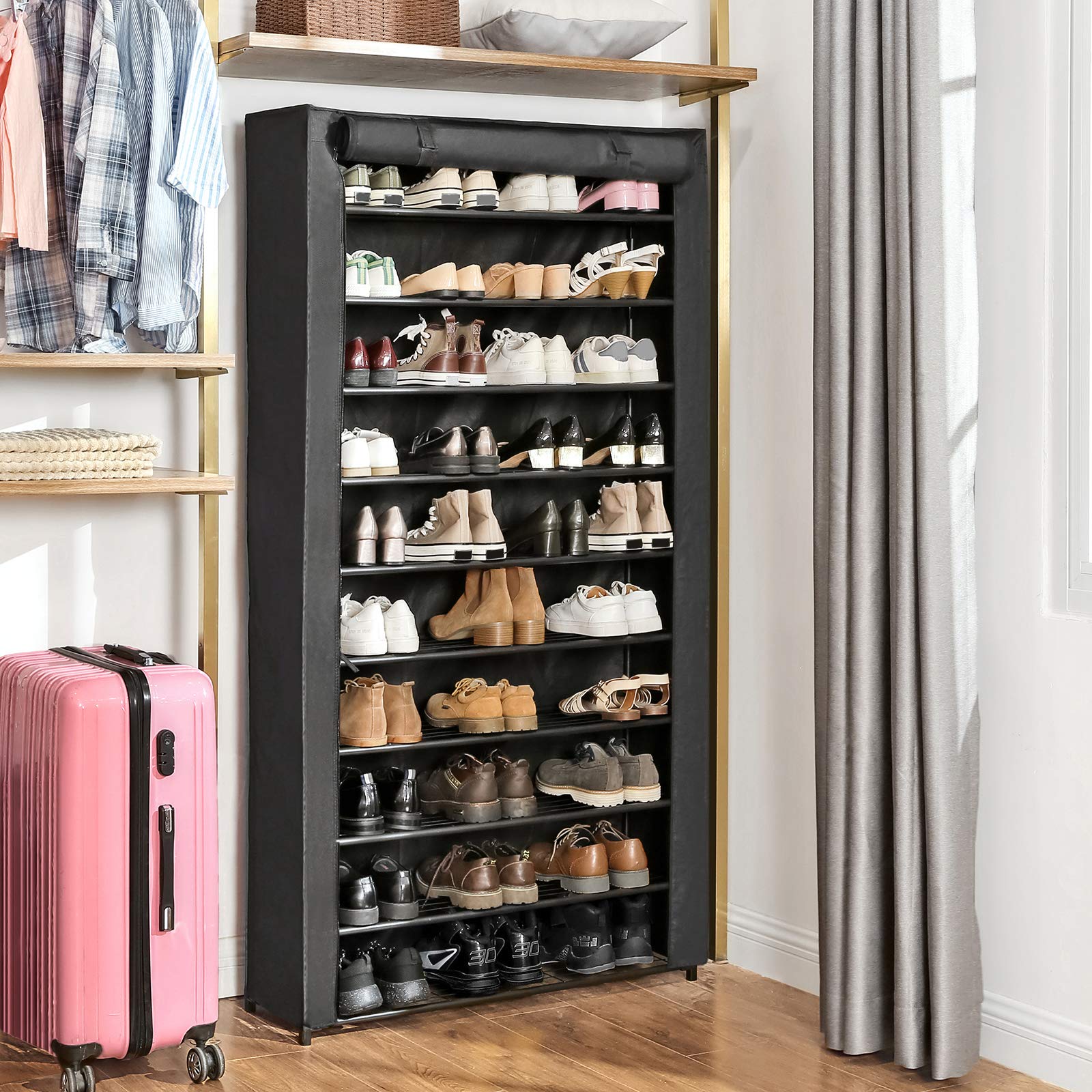 Songmics LSM36BK Scarpiera 10 Ripiani Nero con Telo