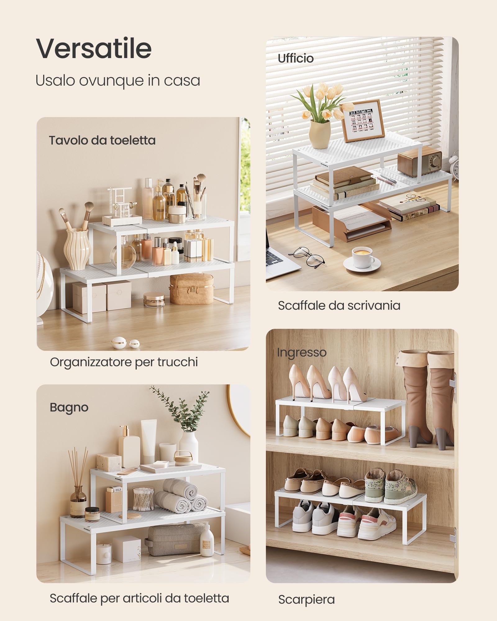Songmics KCS007W01 scaffale portaspezie estensibile bianco 21 kg