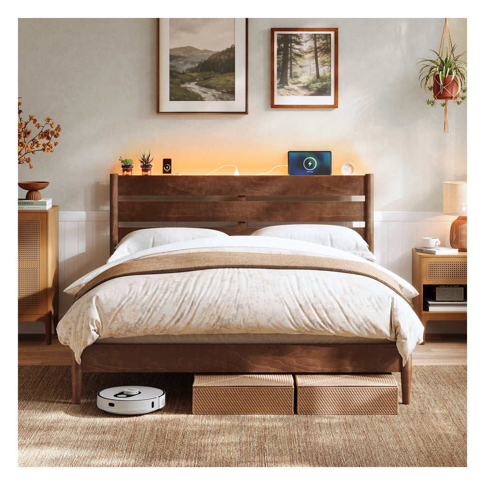 Songmics letto matrimoniale testiera LED con prese USB