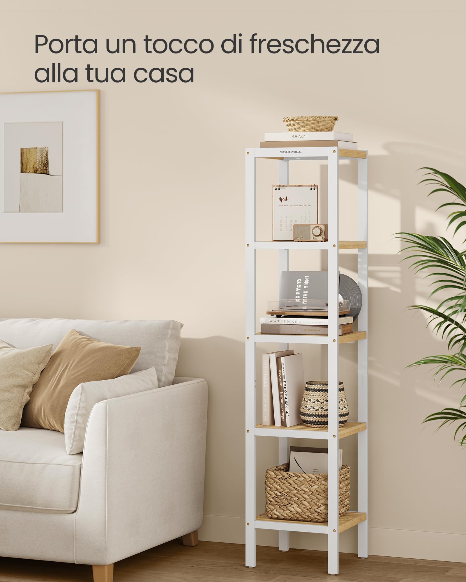 Songmics BCB055N01 scaffale bambù 5 ripiani 33x33x146 cm
