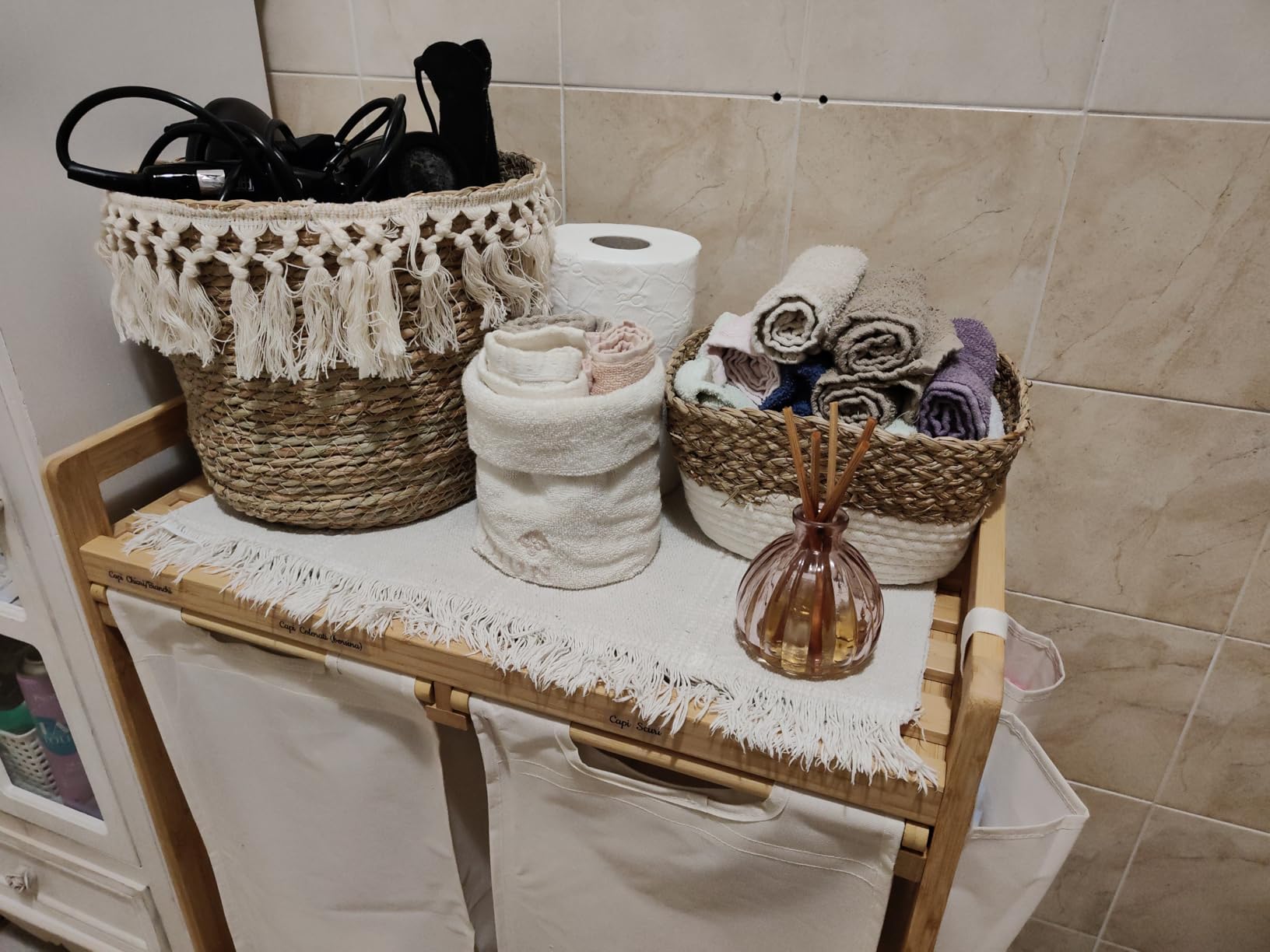 Songmics RLH100W01 cesto biancheria bambù 100L 2 scomparti
