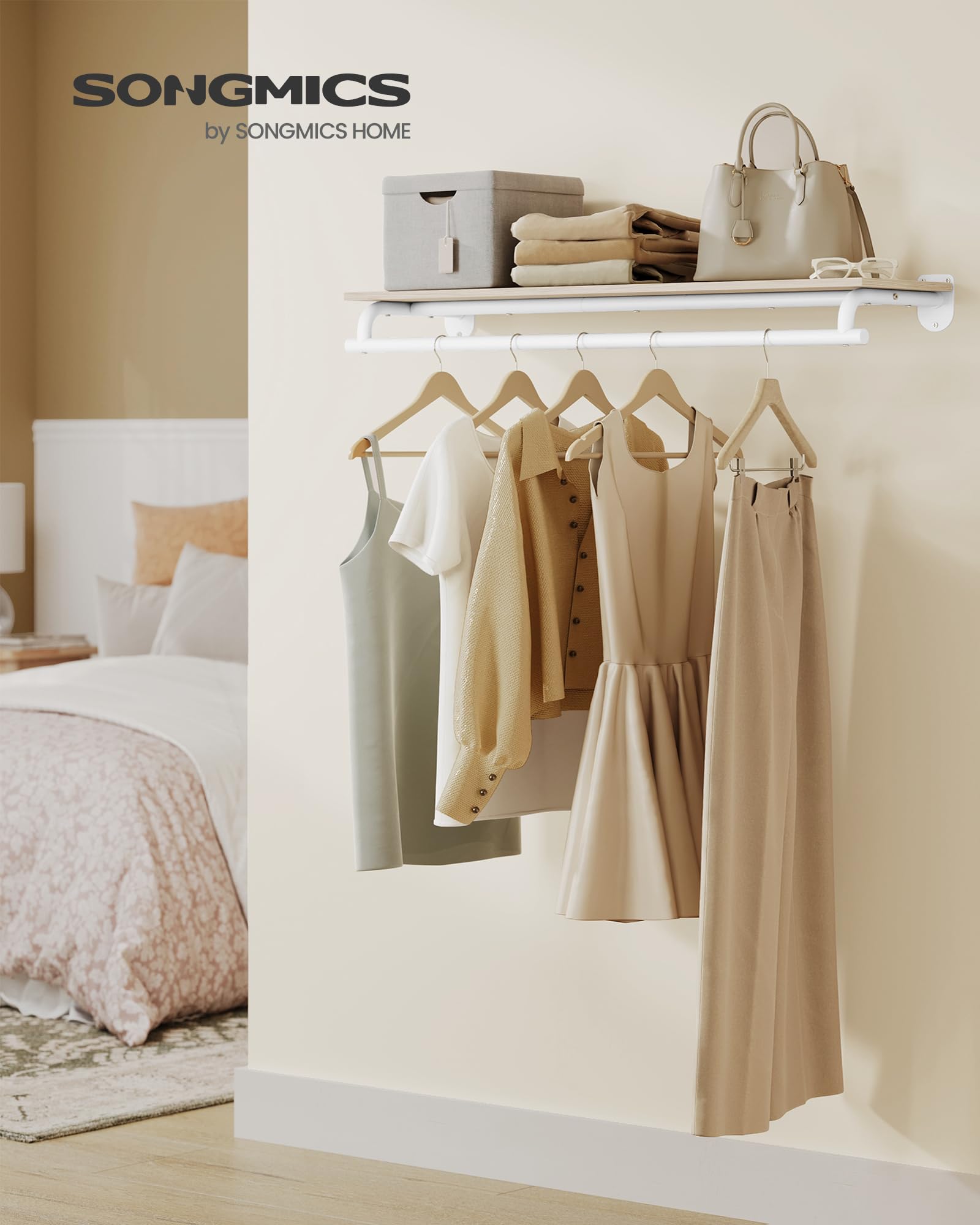 Songmics HSR135W01 Appendiabiti Parete 109cm Beige Acciaio