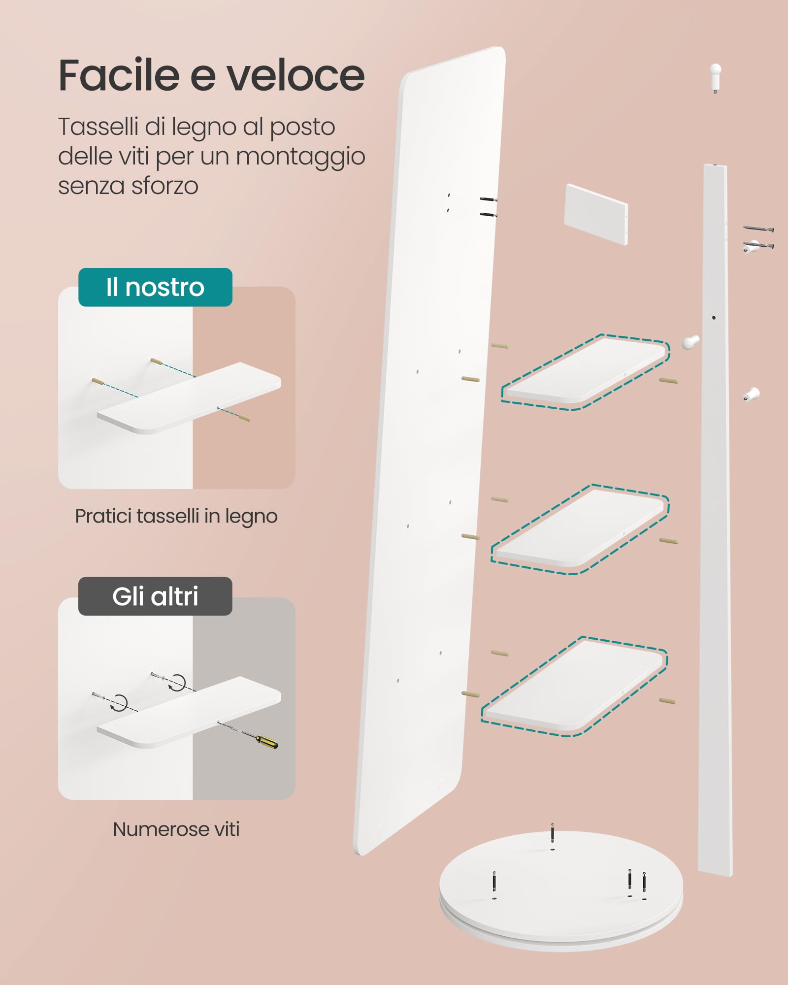 Songmics LFM036W01 specchio da terra girevole bianco 163x45 cm