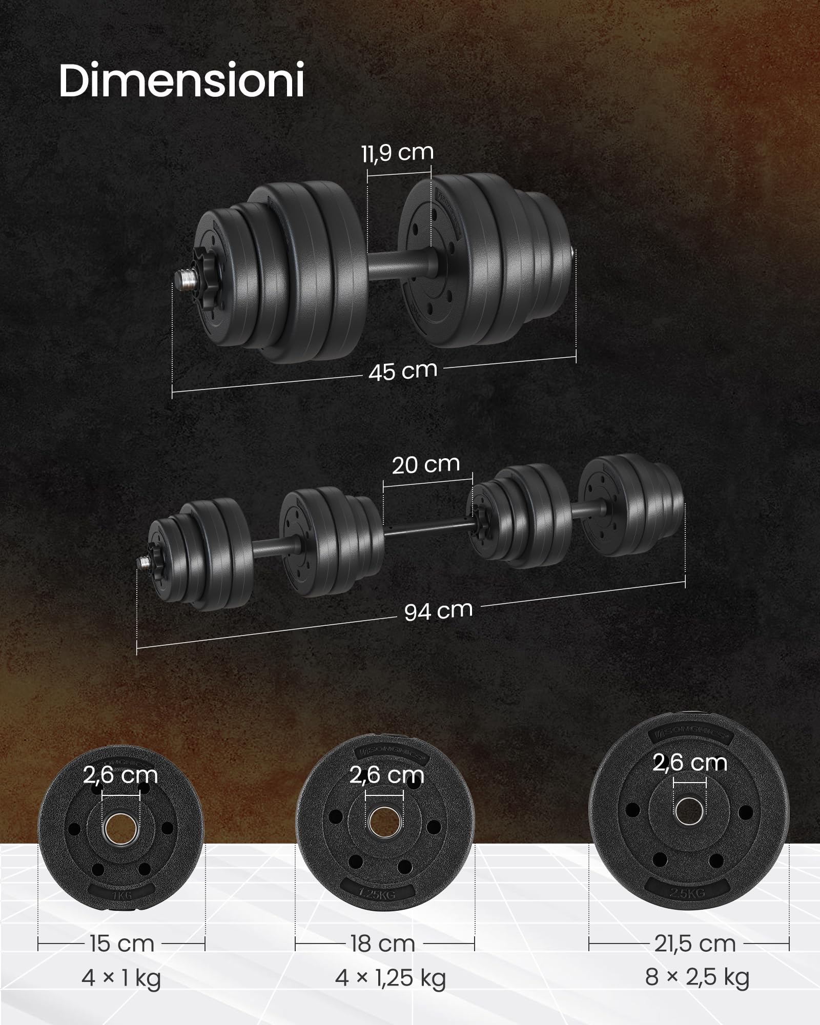 Songmics 2 in 1 Set Manubri 2 x 15 kg Nero Regolabile