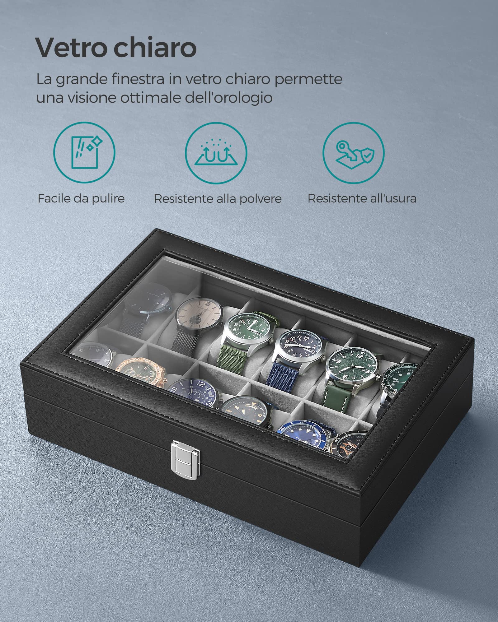 Songmics JWB12BK portorologi 12 posti nero vetro con serratura