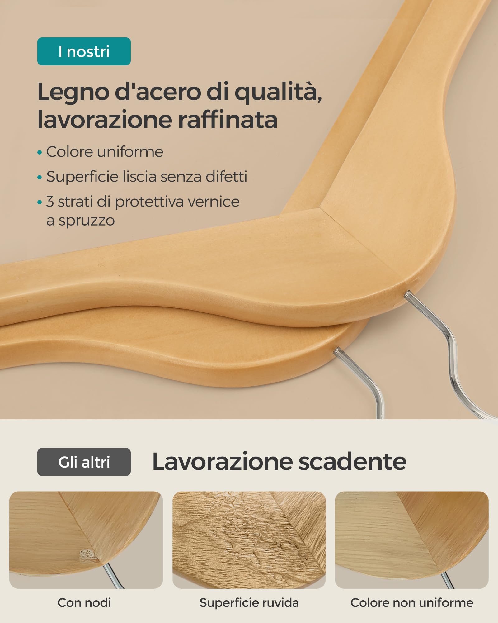 SONGMICS Grucce Legno 40 Pezzi Naturale Antiscivolo