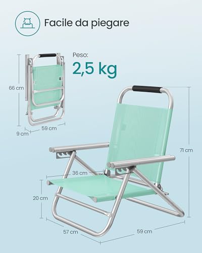 Songmics GCB065C01 sedia spiaggia verde pieghevole 150 kg