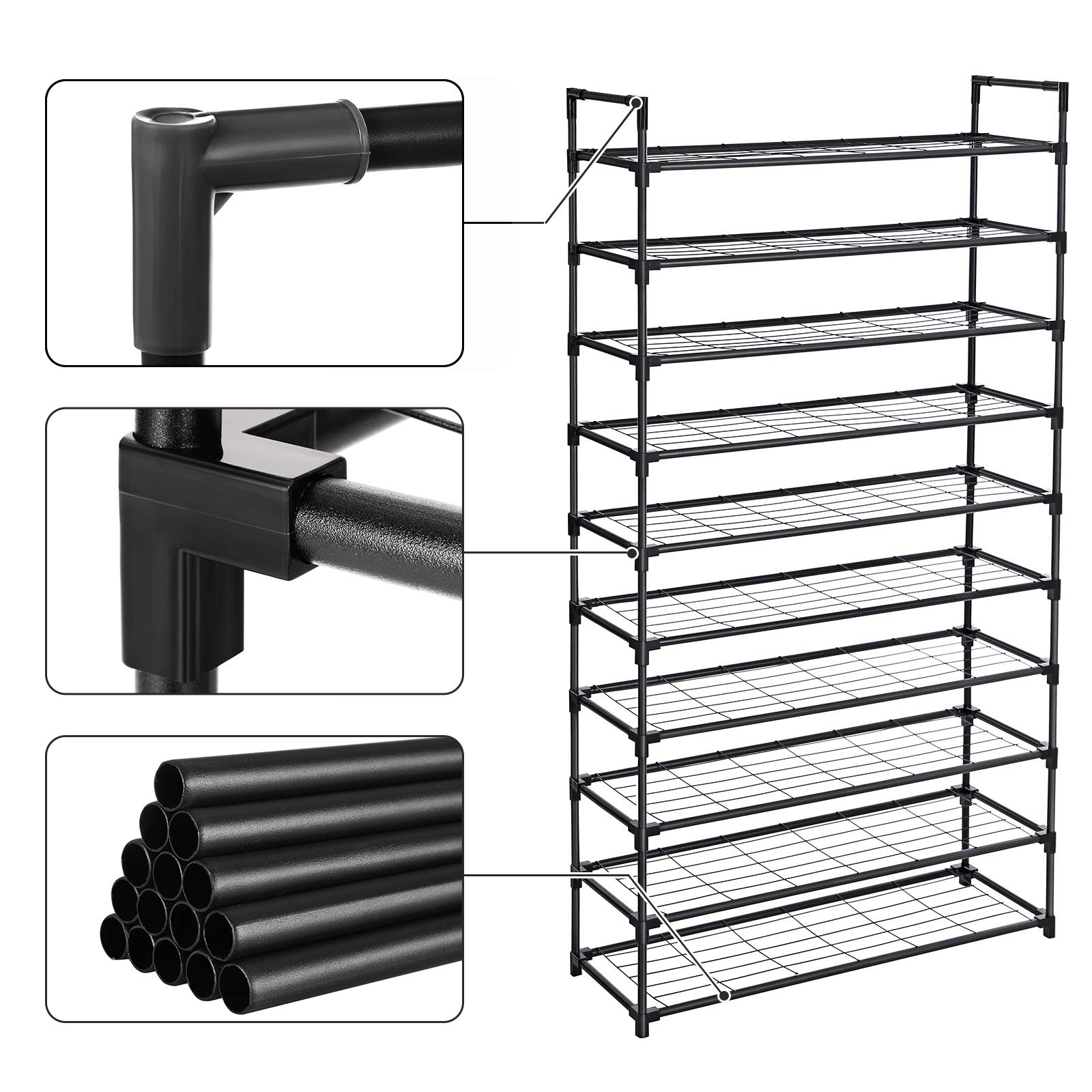 Songmics LSM10BK scarpiera metallo nera 10 ripiani 176 cm