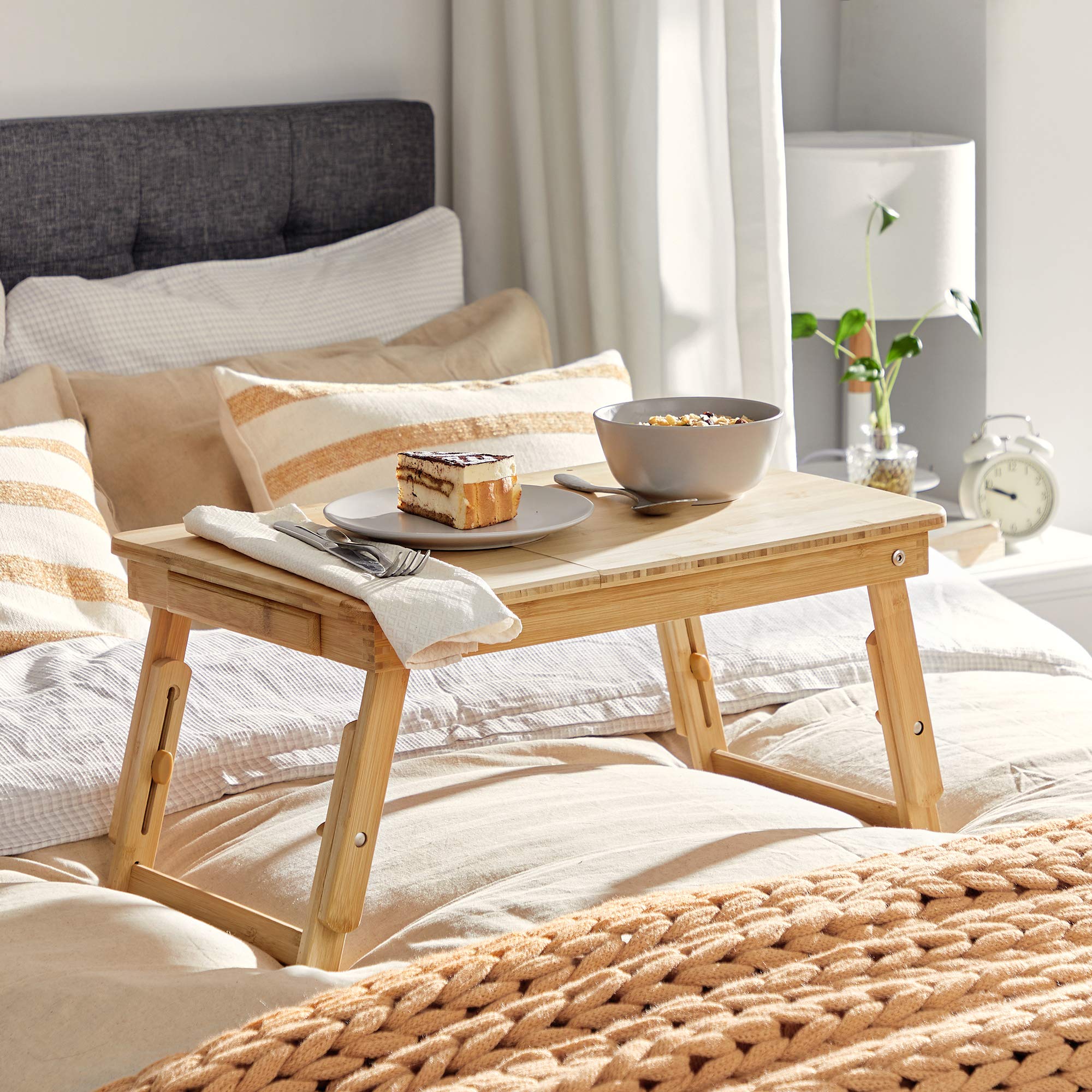 Songmics LLD01N Tavolino Bambù Letto Laptop Inclinabile Naturale