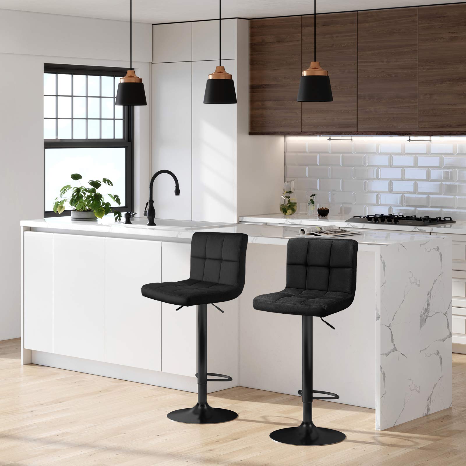 Songmics LJB014B01 sgabelli bar velluto neri set 2 regolabili