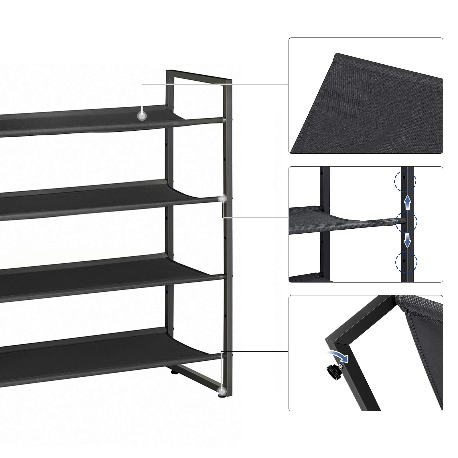 Songmics LSC04BK Scarpiera 4 Ripiani Nero 12-16 Paia